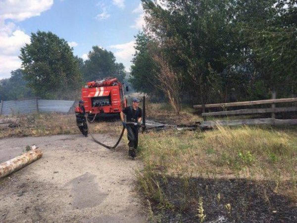 В Кременчуге из-за травы чуть не сгорело хозяйственное сооружение