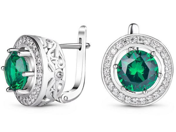 Серебряные серьги с изумрудом