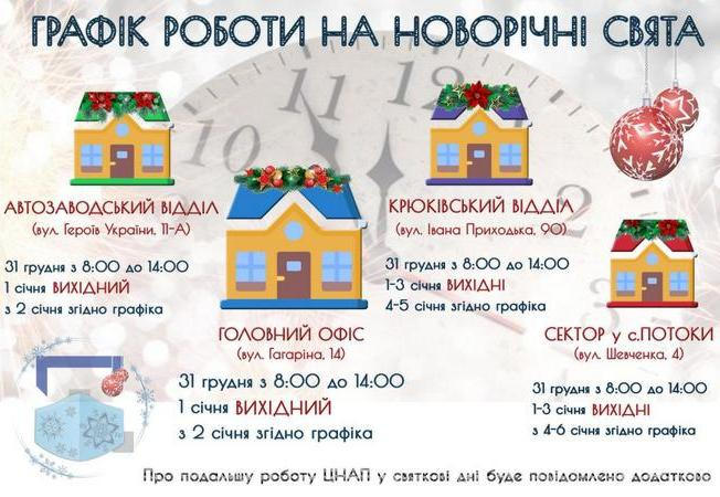 График работы Кременчугского ЦПАУ на новогодние праздники
